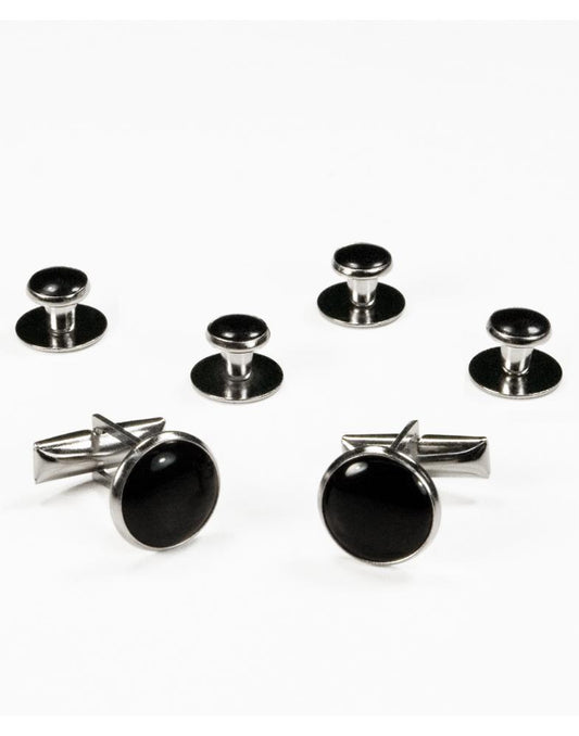 Basic Black with Silver Trim Studs and Cufflinks Set-0