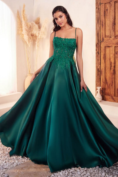 Mikado Emerald Ball Gown With Lace Details-0