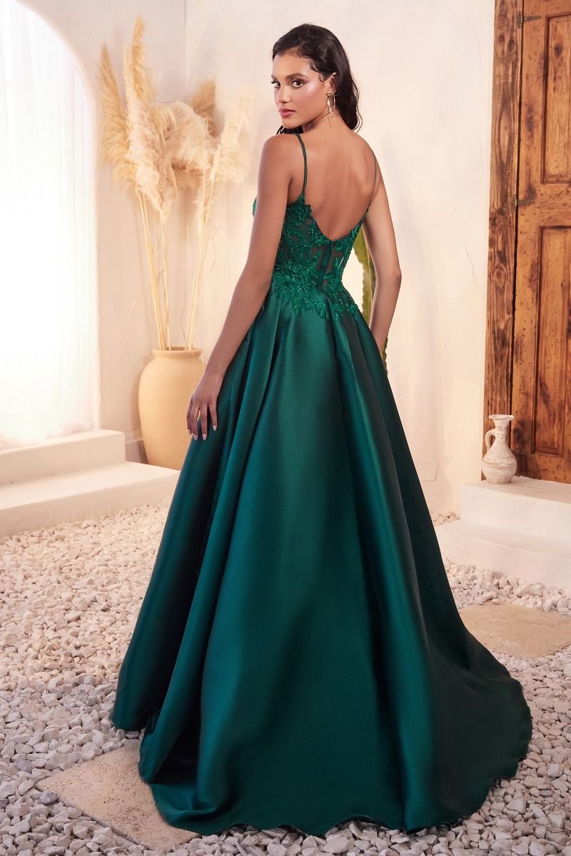 Mikado Emerald Ball Gown With Lace Details-1