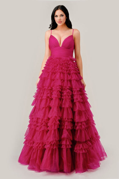 RUFFLED LAYED TULLE BALL GOWN CDC156-0