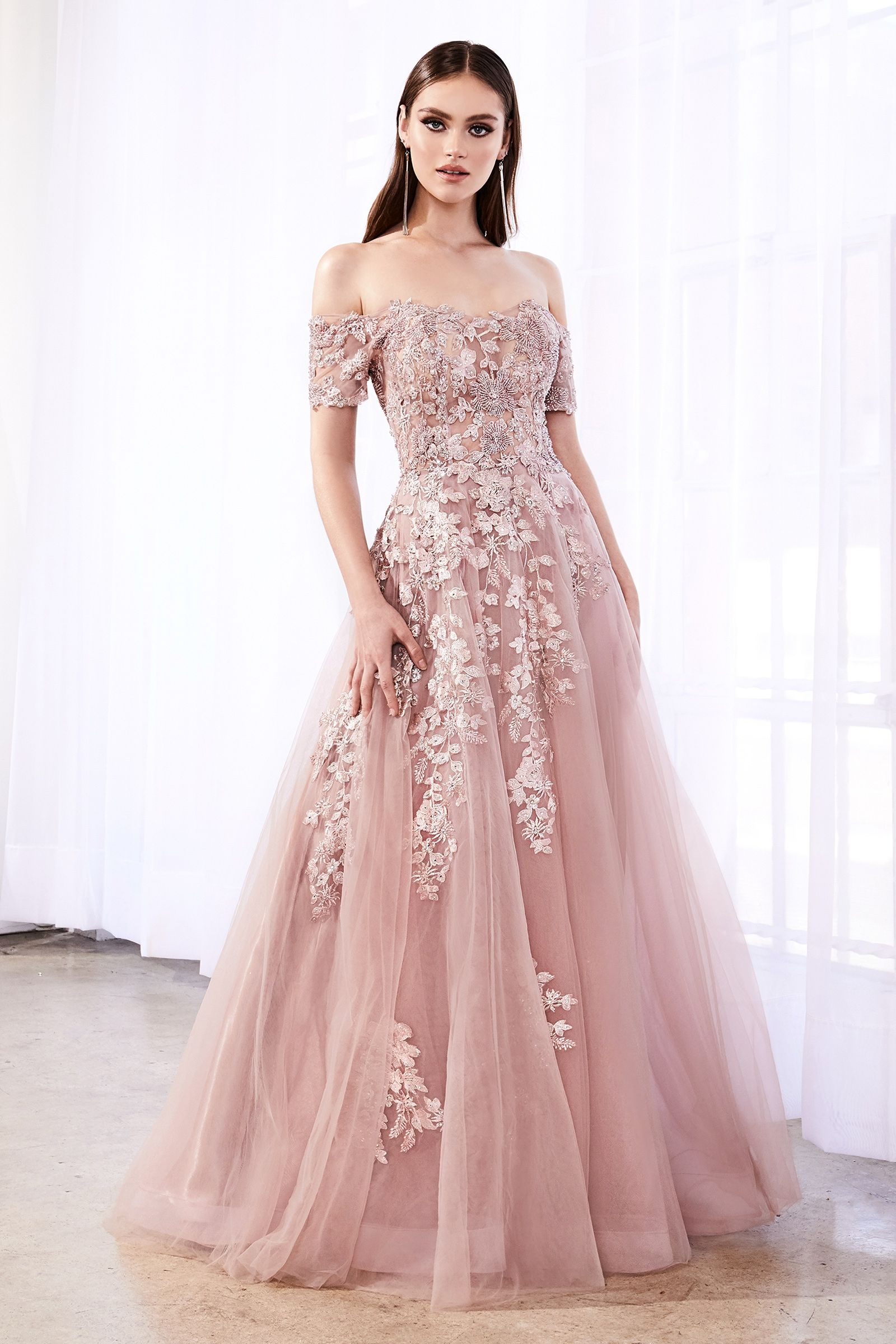 A-Line Dress With Embellished Lace Applique And Corset Lace Up Back.-1