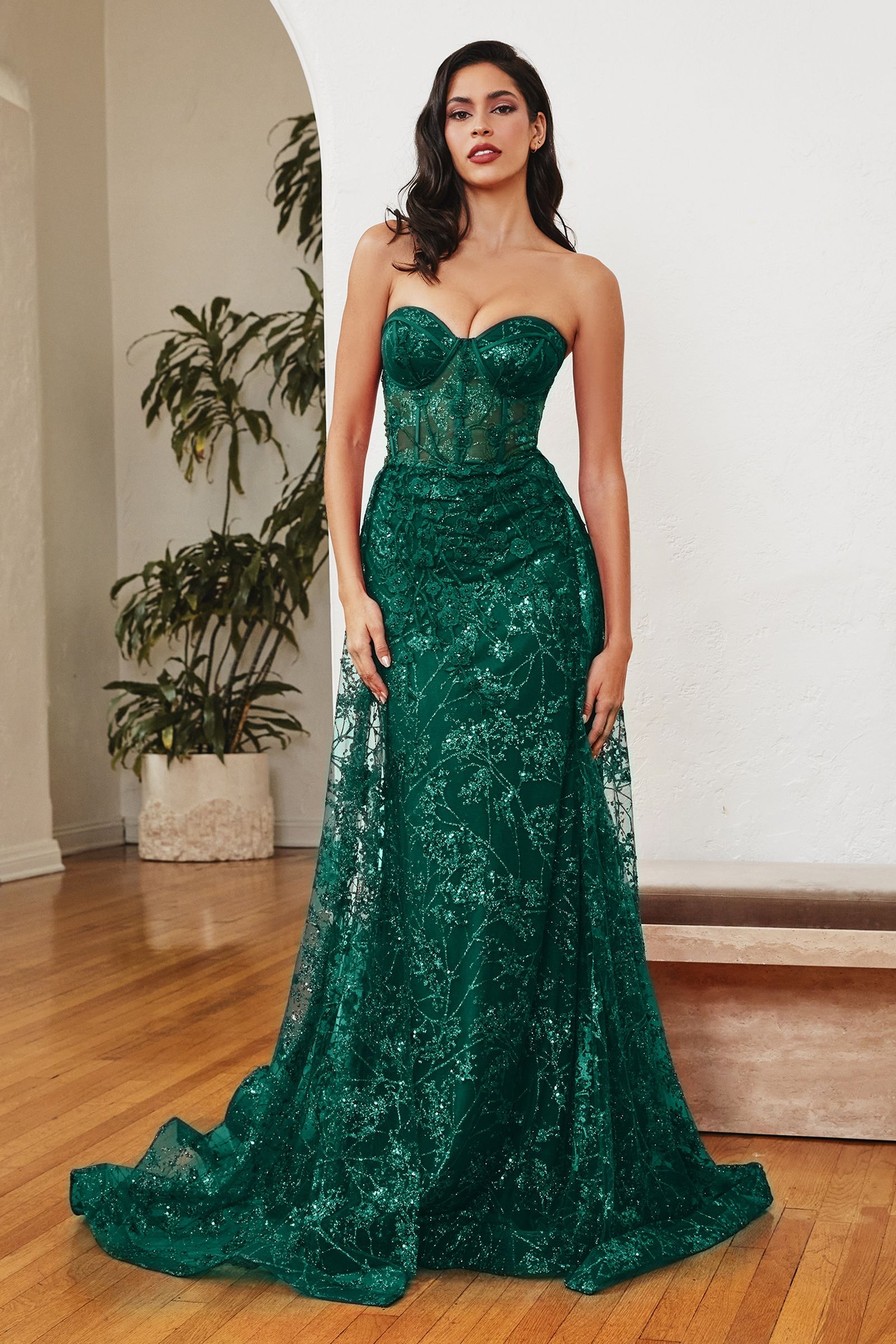 Glitter Fitted Gown And Overskirt-6