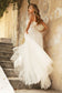 Layered A-Line Tulle Modern Bride & Wedding Gown Vintage Boho Laced A-line Wedding Dress Mid Open Back V-neck Floral Bodice CDCB072W-3
