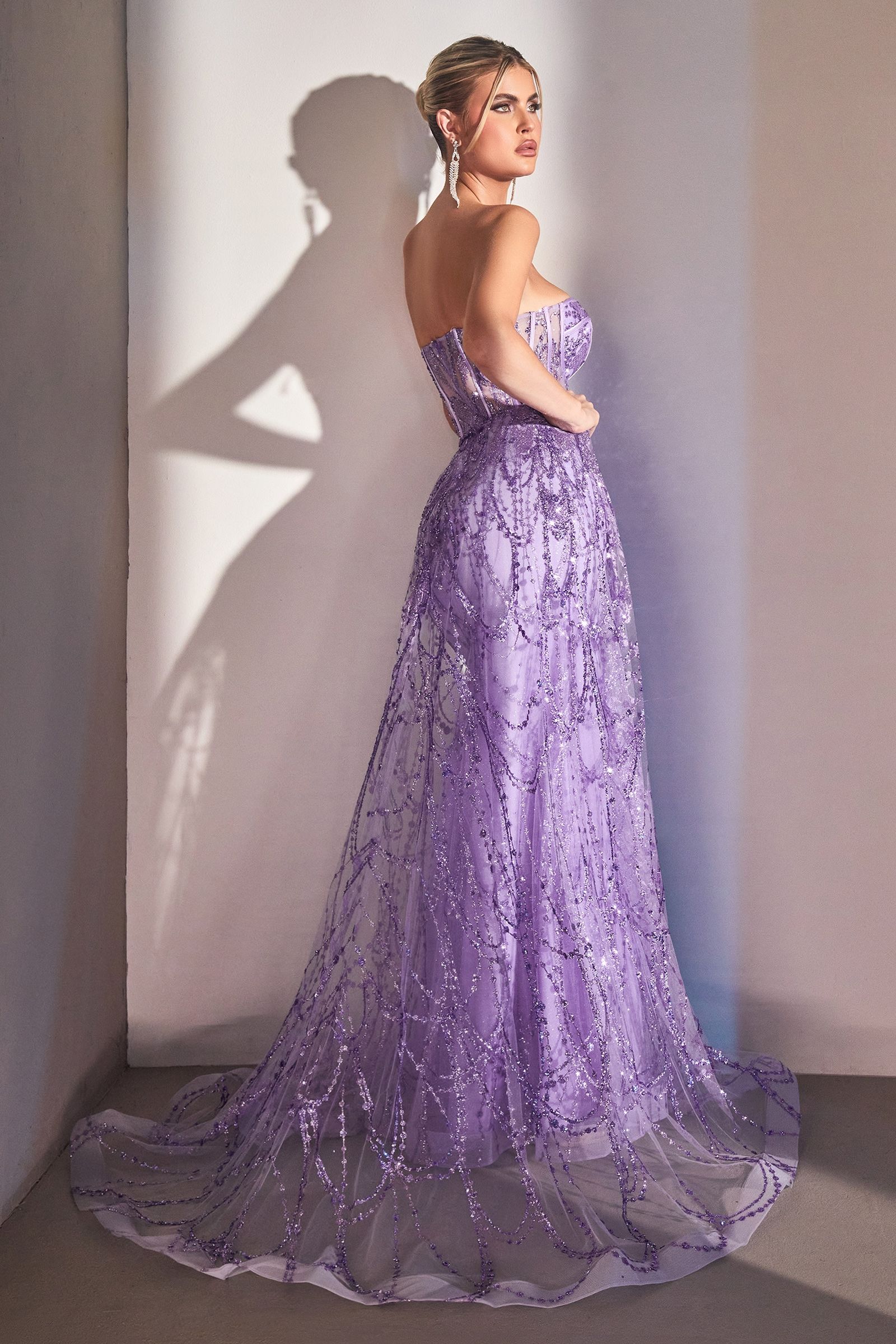 Strapless Lace Fitted Gown With Over Skirt-5
