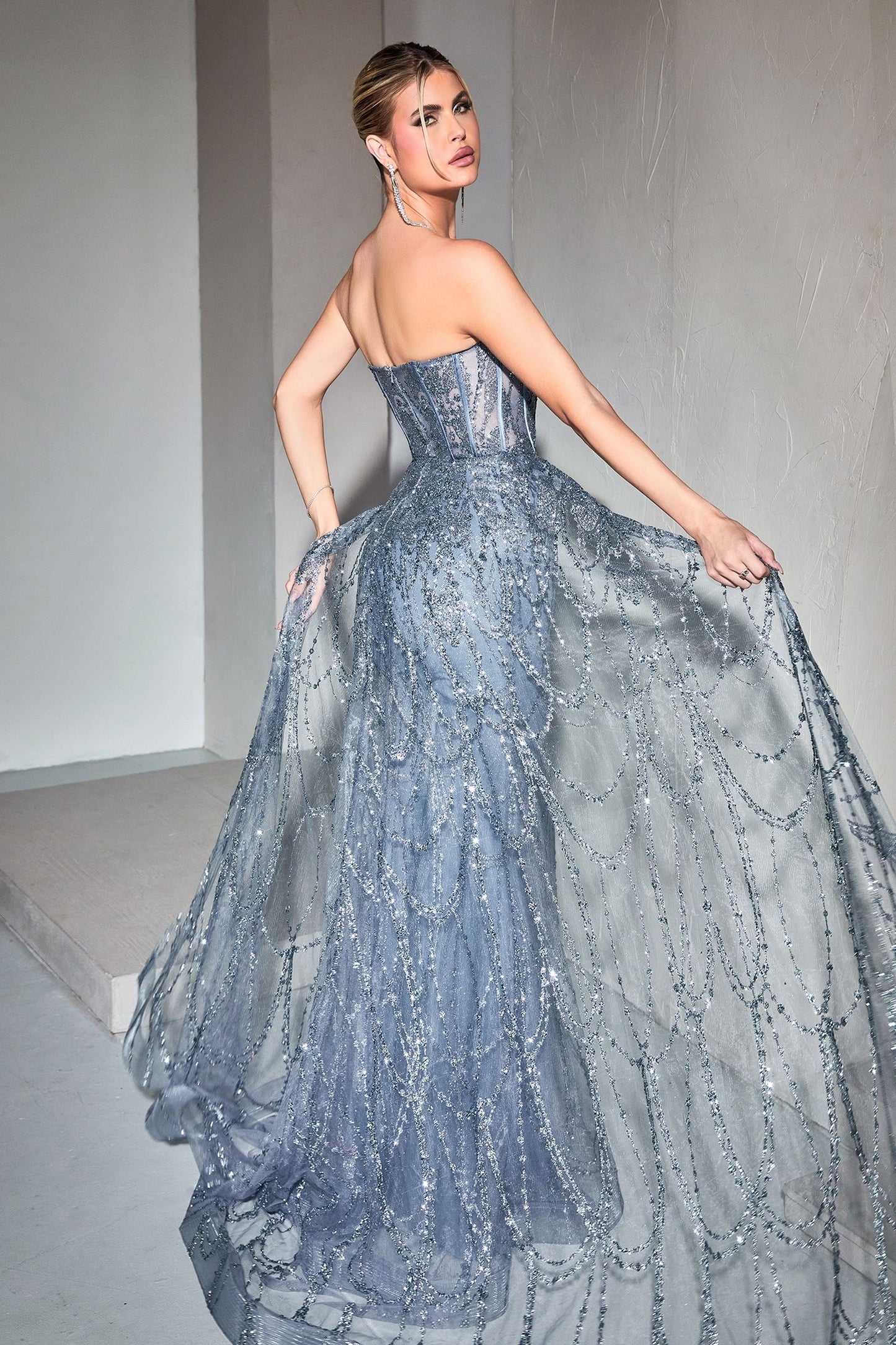 Strapless Lace Fitted Gown With Over Skirt-7