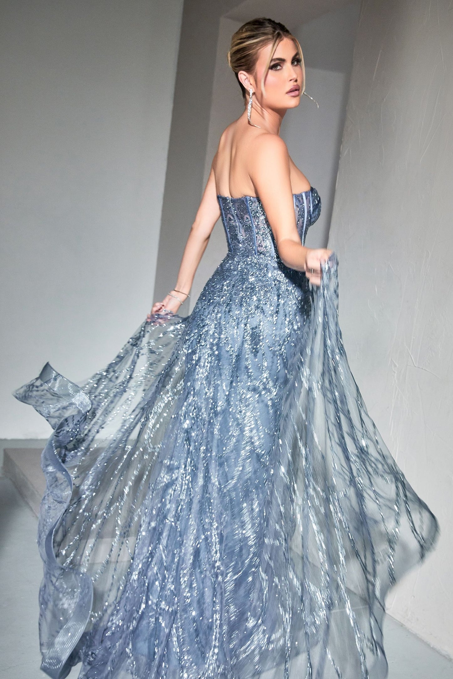 Strapless Lace Fitted Gown With Over Skirt-8