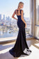 Fitted Semi Stretch Taffeta Black Open Back Side Slit Long Evening Dress CDCD001-1