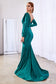 Fitted Stretch Jersey Ball Gown Wrapped Bodice with Deep V- Neckline Classic Sophisticated Silhouette Modest Long Sleeves CDCD0168 Sale-5