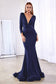 Fitted Stretch Jersey Ball Gown Wrapped Bodice with Deep V- Neckline Classic Sophisticated Silhouette Modest Long Sleeves CDCD0168 Sale-6