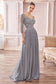 Chiffon A-Line Long Sleeve Gown-0