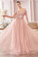 Off The Shoulder A-line Sheer Floral Sleeves Sweetheart Neck Bodice Sequin Appliqué Vintage Prom & Bridesmaid Dress CDCD0172-2