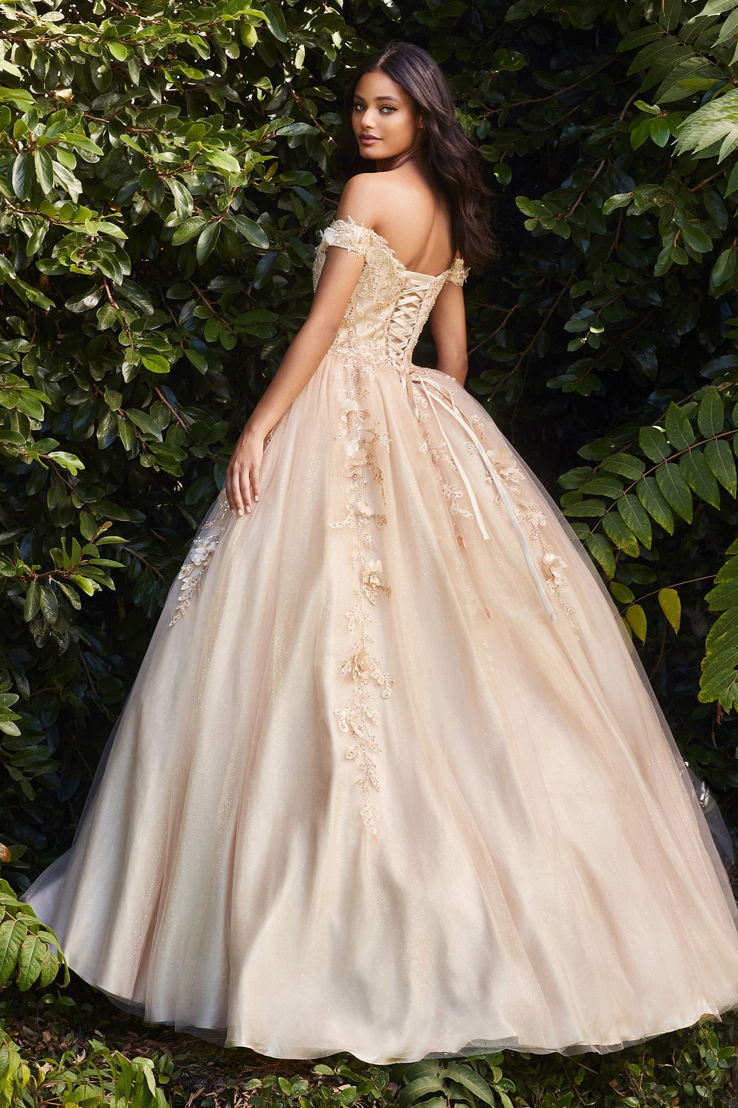 Off The Shoulder Layered Tulle Ball Gown-6