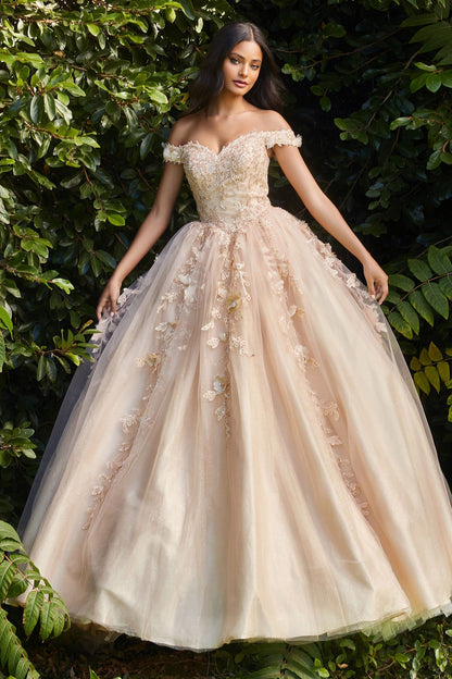 Off The Shoulder Layered Tulle Ball Gown-5