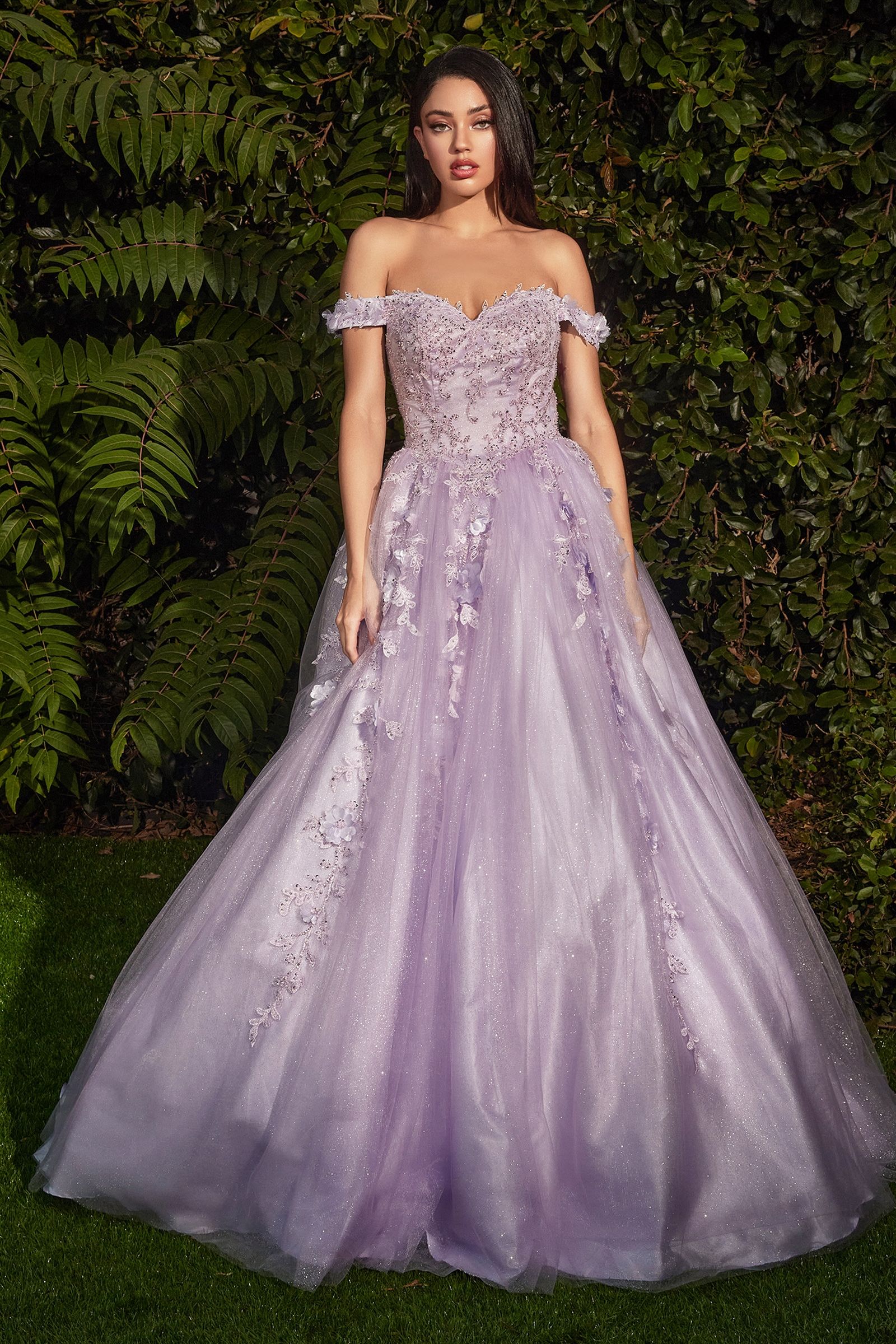 Off The Shoulder Layered Tulle Ball Gown-8