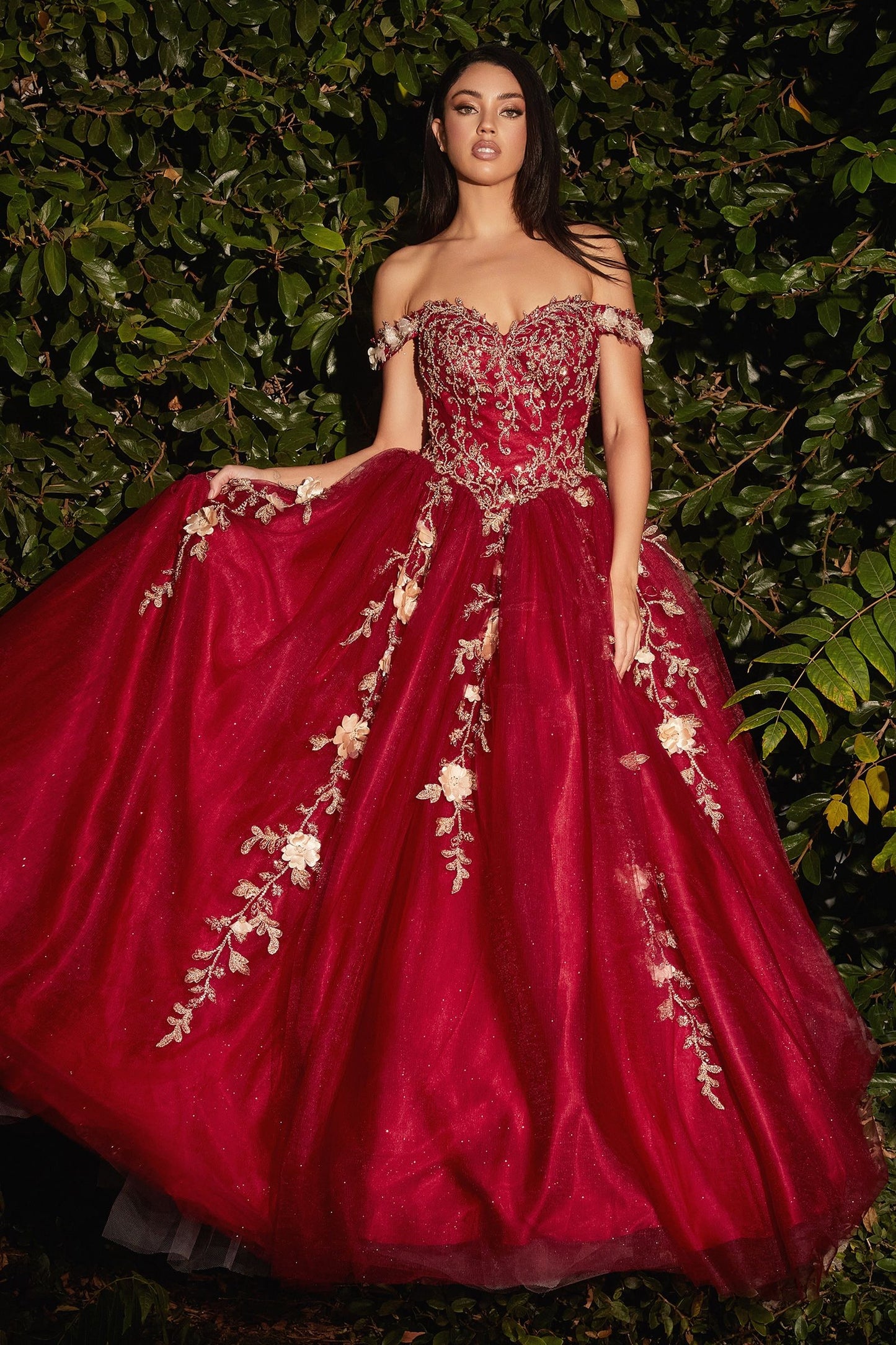 Off The Shoulder Layered Tulle Ball Gown-7
