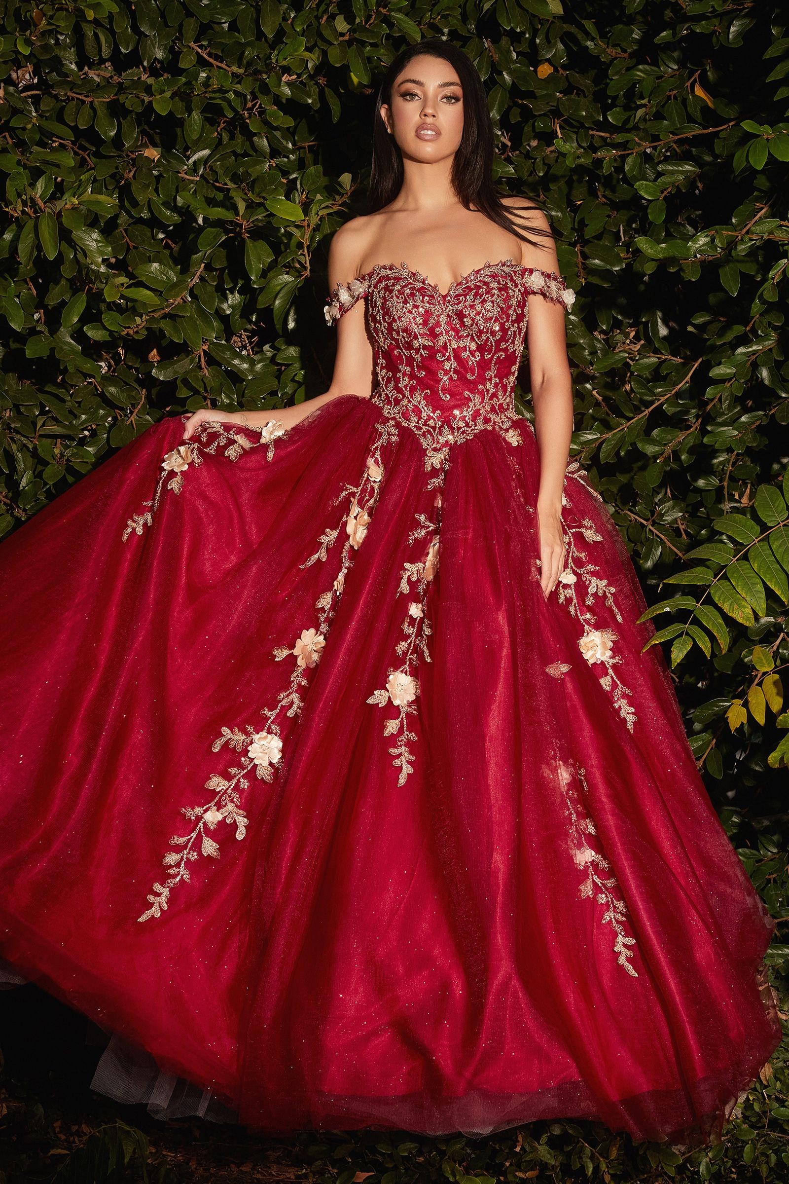 Off The Shoulder Layered Tulle Ball Gown-7