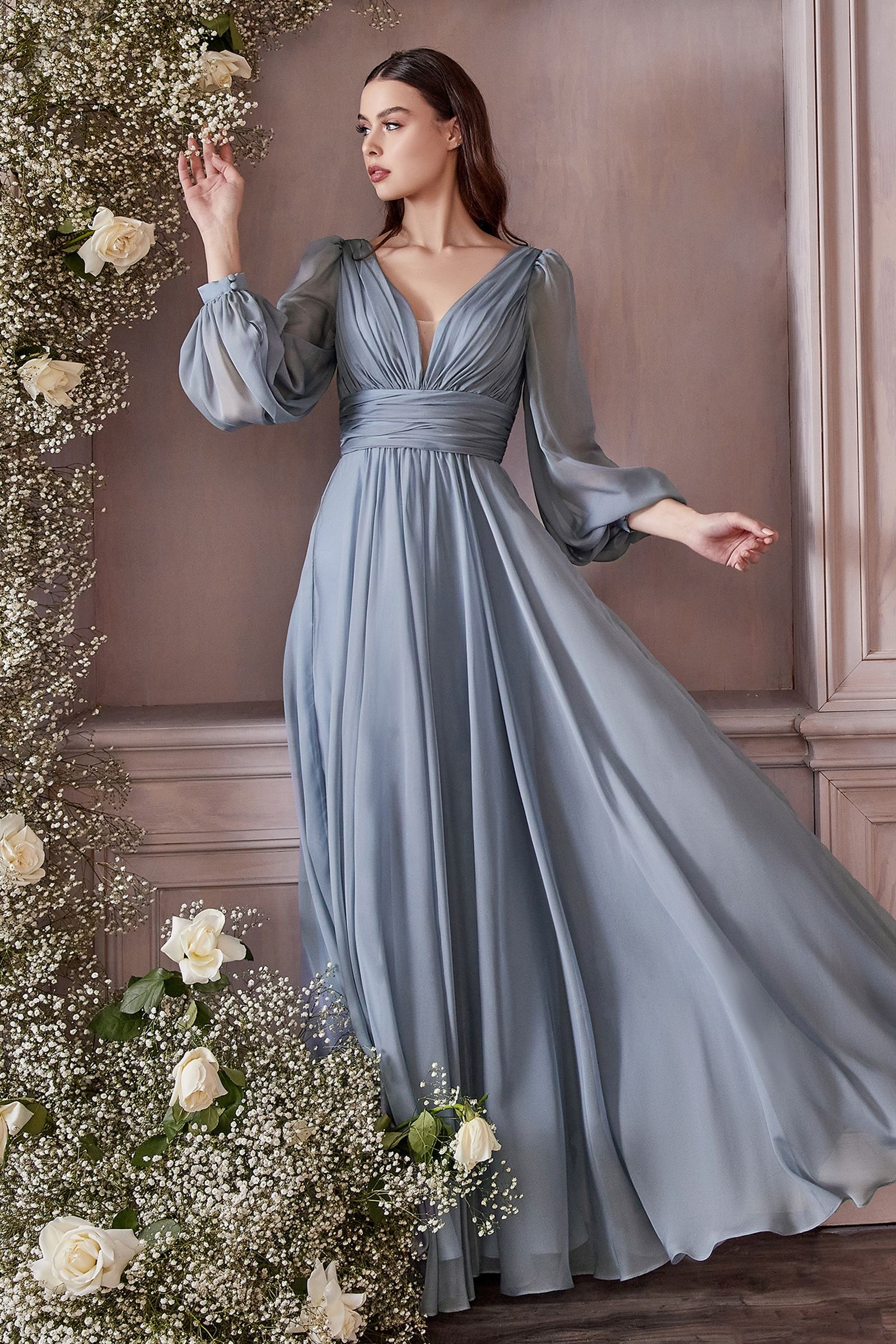 Long Sleeve Chiffon Dress-10