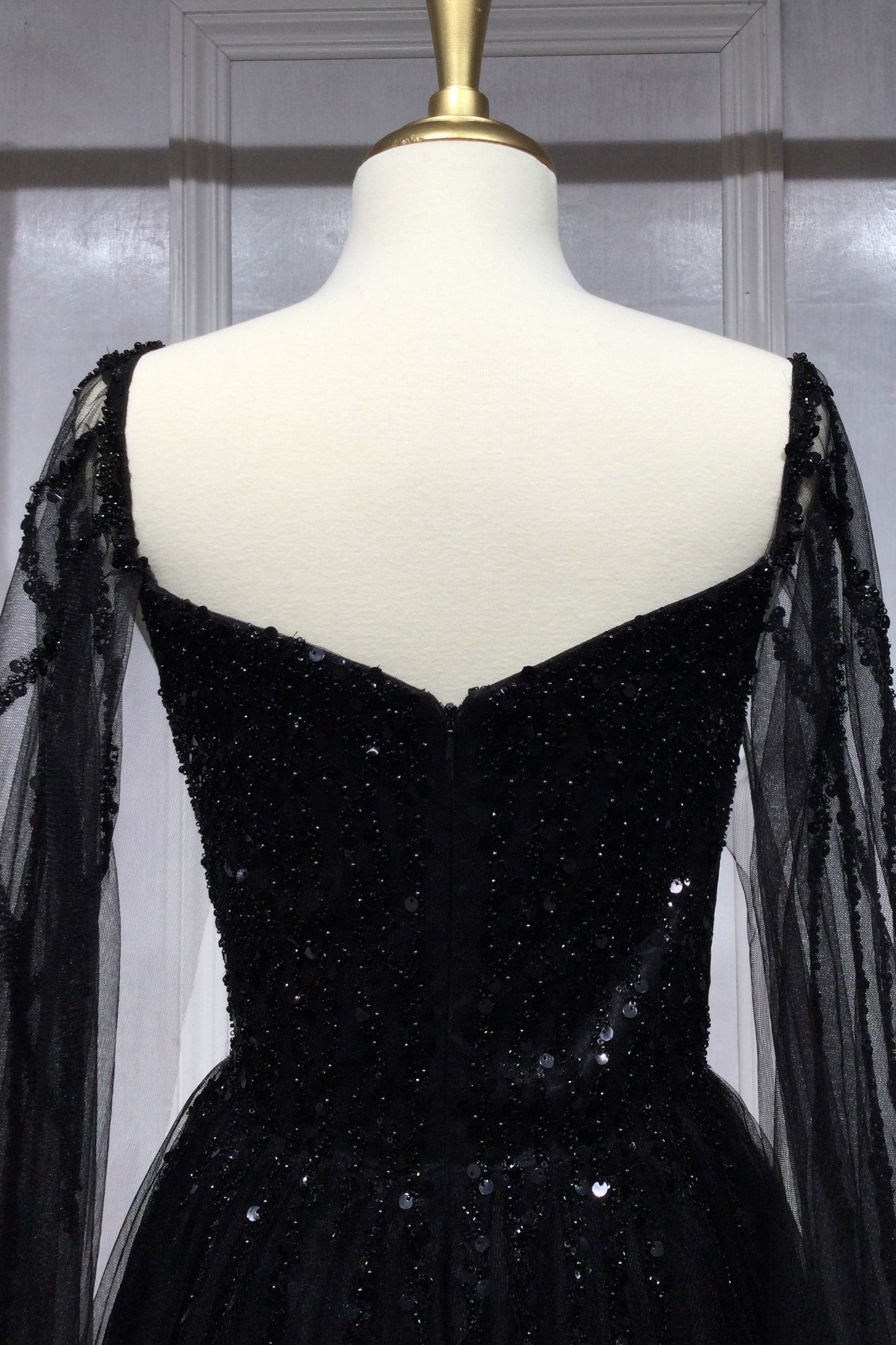 Beaded A-Line With Cape Sleeves-5