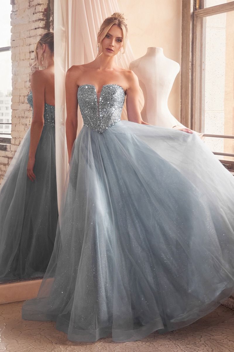 Strapless Sequin & Tulle A-Line Dress-9