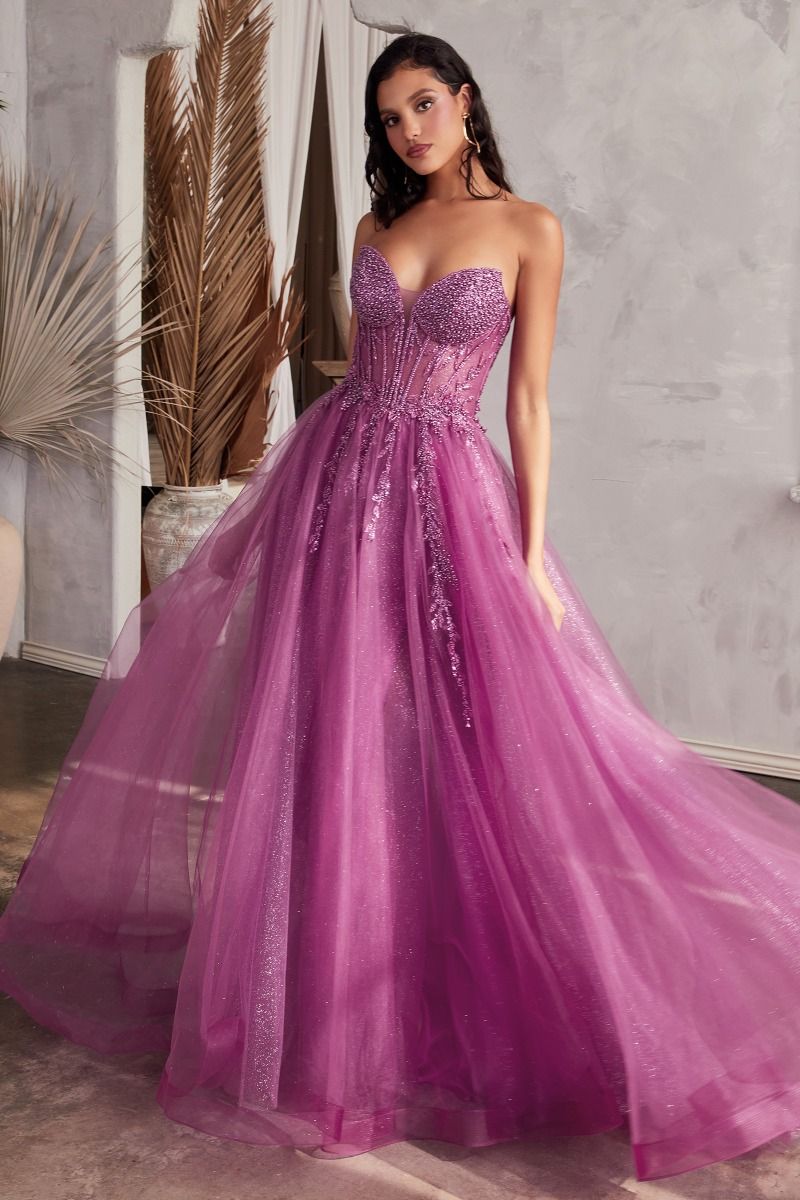 STRAPLESS LAYERED TULLE BALL GOWN CDCD0230-5