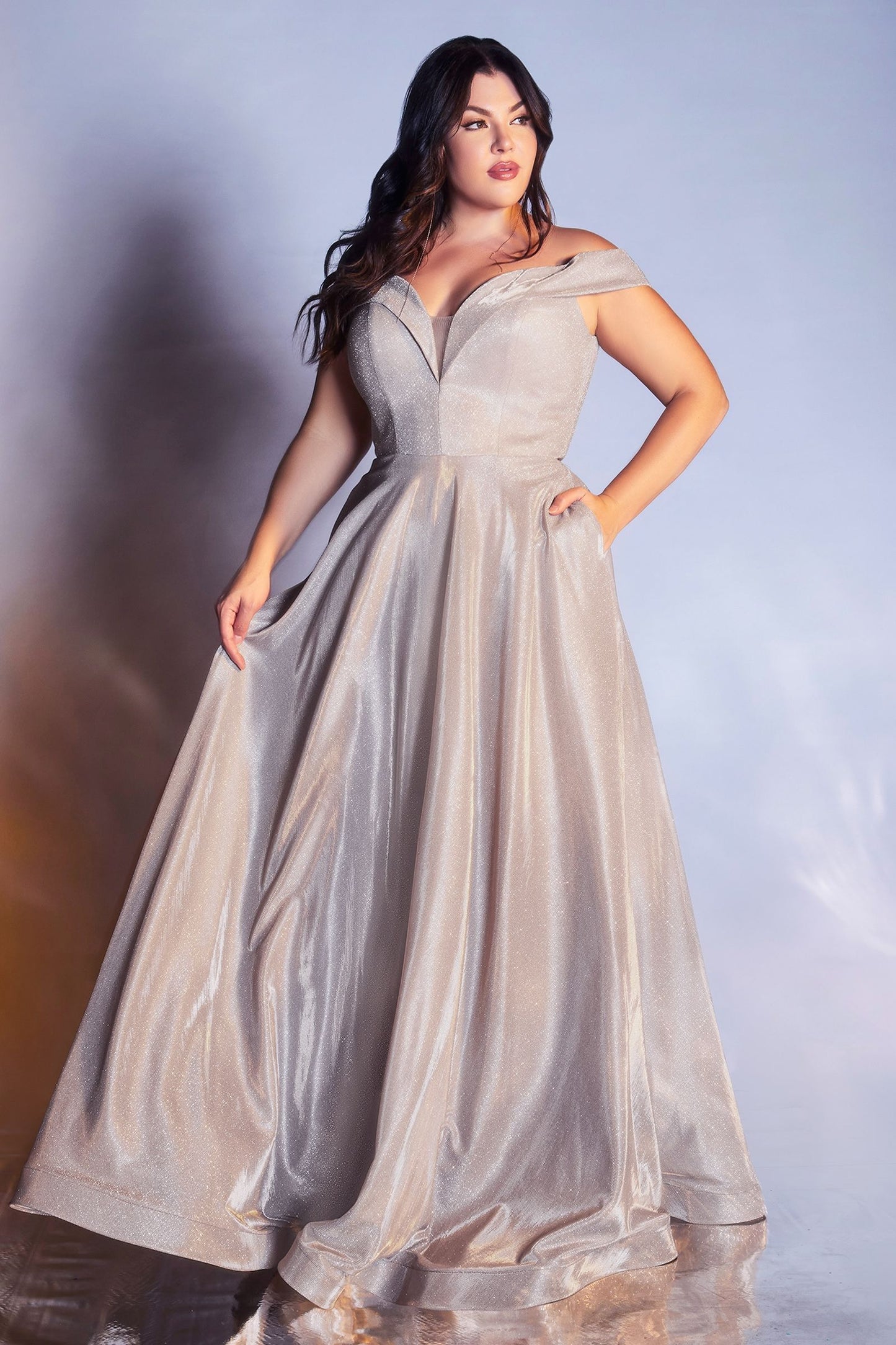 Metallic Off The Shoulder Ball Gown-1