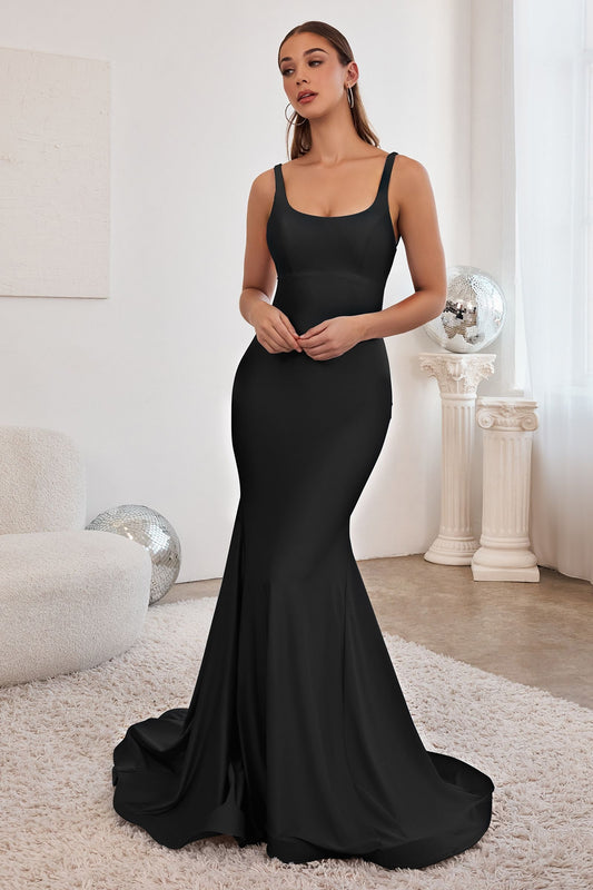 Stretch Mermaid Sexy Lace Up Back Scoop Neck Bodice Flattering Prom Bridesmaid Dress CDCD2219-0