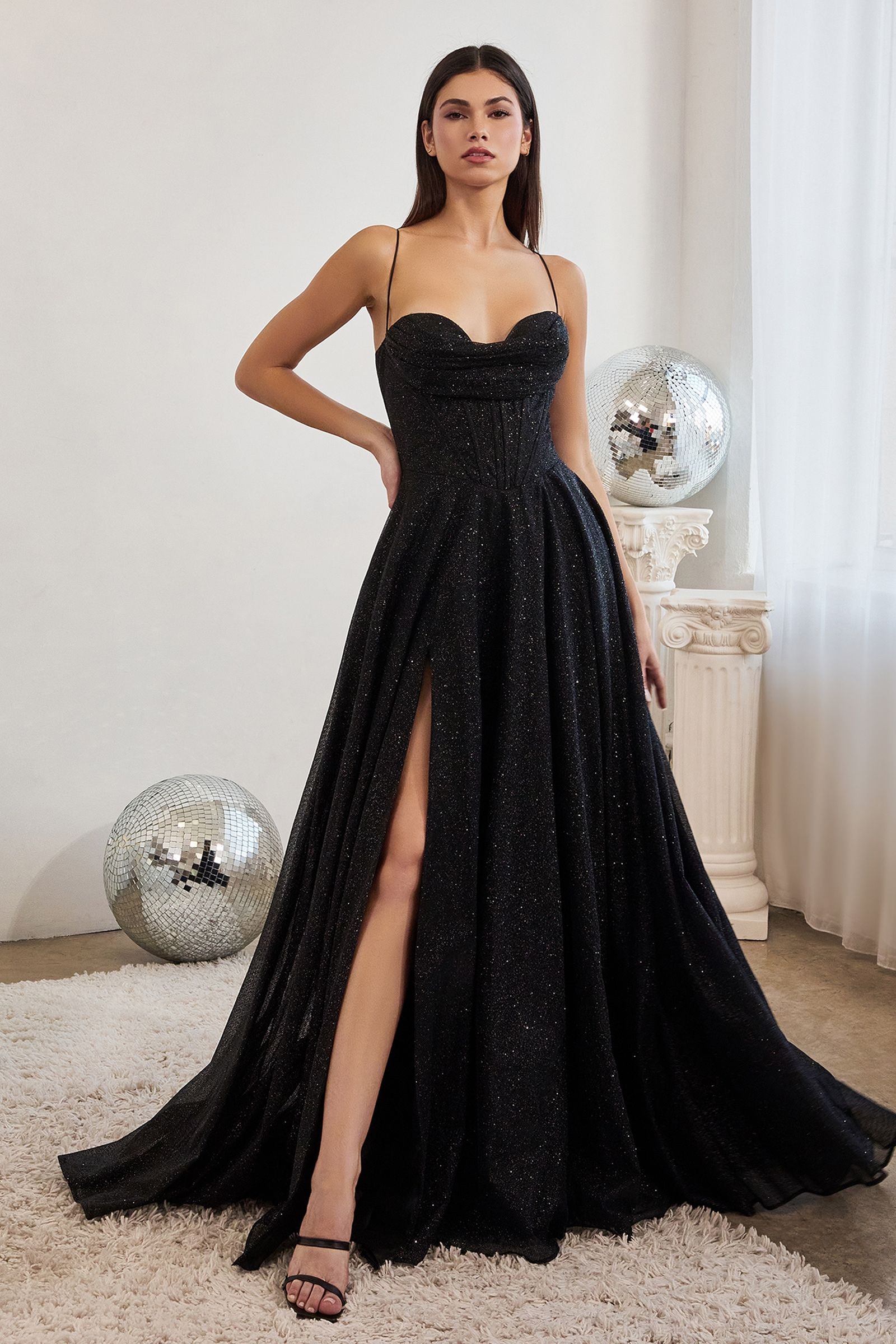 Glitter Shimmering Luxe Prom & Ball gown Spaghetti Strap Cowl Neck Formal Gown Sensual Shimmer Formal Cute Bridesmaid Dress CDCD252-11