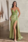 Satin Fiitted Gown With Sash & Lace Detail-3