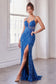 Iridescent Sequin & Lace Sheer Bodice Side Slit Long Evening Dress CDCD840-5