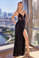Iridescent Sequin & Lace Sheer Bodice Side Slit Long Evening Dress CDCD840-3
