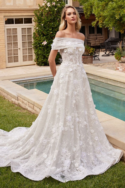 Strapless Off Shoulder Embroidered Lace Long Wedding Dress CDCD860W-0