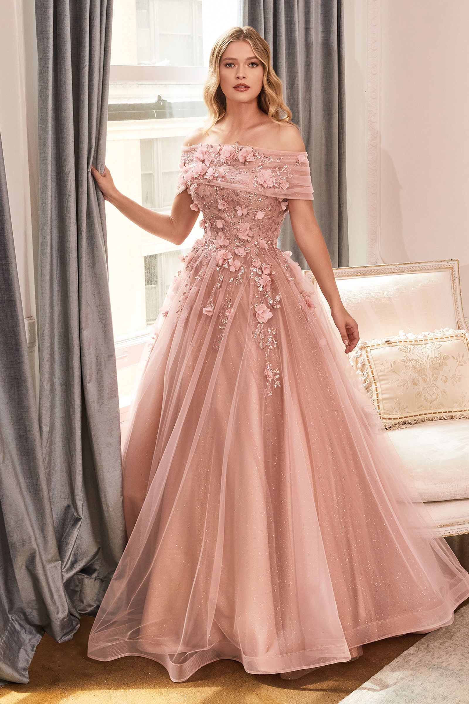 Strapless Glitter Layered Tulle Ball Gown-2