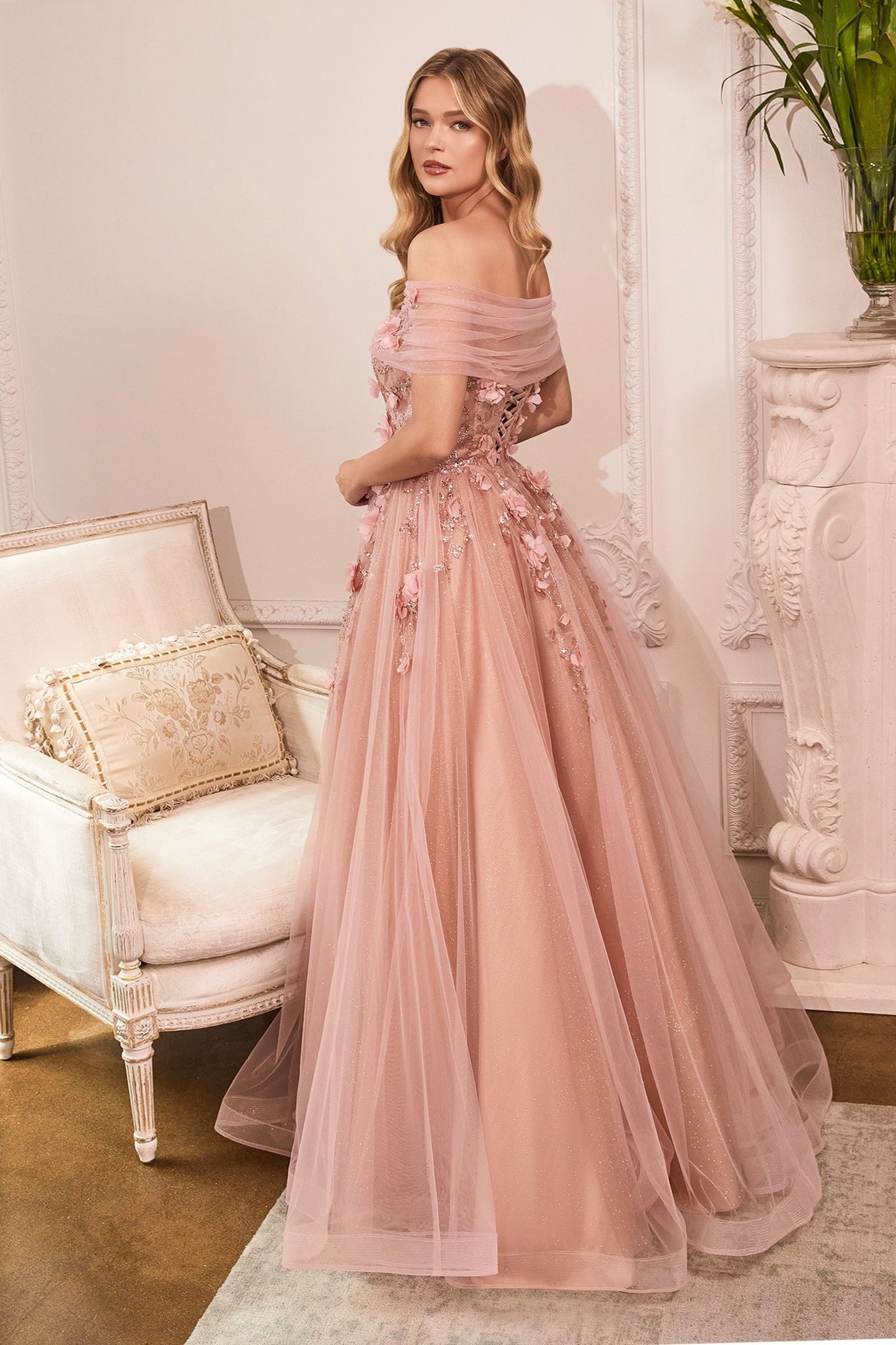 Strapless Glitter Layered Tulle Ball Gown-6