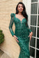 Long Sleeve Sweetheart Puff Shoulder Bodice Luxury Glitter print Prom & Bridesmaid Dress CDCD989-1