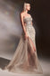 Fitted Golden Nude Sexy Right Side Overskirt and Rhinestone Details Straigt Across Neck Prom & Red Carpet Dress CDCD991-0