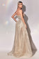 Fitted Golden Nude Sexy Right Side Overskirt and Rhinestone Details Straigt Across Neck Prom & Red Carpet Dress CDCD991-1