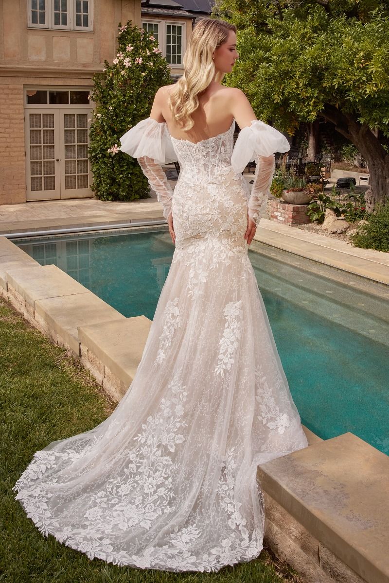 Lace Mermaid With Removable Sleeves Sweetheart Long Wedding Dress CDCDS431W-1