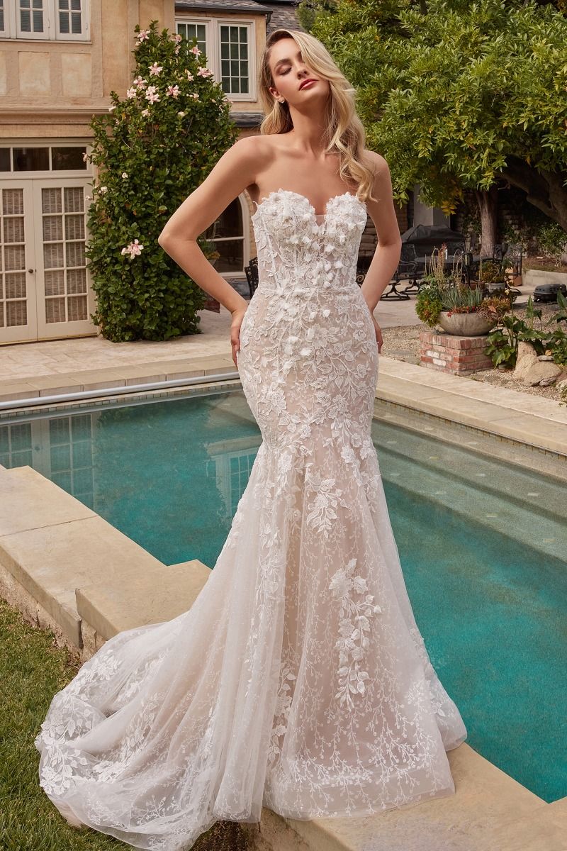 Lace Mermaid With Removable Sleeves Sweetheart Long Wedding Dress CDCDS431W-2