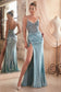 Stretch Satin Glitter & Lace Fitted Gown-7