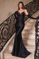 Fitted Glitter & Lace Stretch Satin Gown-7