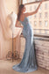 Fitted Glitter & Lace Stretch Satin Gown-2