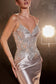 Fitted Glitter & Lace Stretch Satin Gown-11