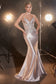 Fitted Glitter & Lace Stretch Satin Gown-10