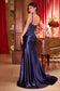 Fitted Stretch Satin Gown With Sash-7