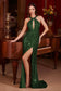 Halter Embroidered Sequin Fitted Side Slit Long Evening Dress CDCDS497-3
