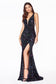 Iridescent Sequin Black Deep V-neck Criss Cross Backless Bodice Luxury Red Carpet Prom & Bridesmaid Dress CDCF318-4