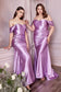 Plus Size Satin Strapless Fitted Elegant Wrapped Bodice Off Shoulder Gathered Waist Prom & Bridesmaid Dress CDCH163C-0