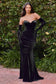 Velvet Strapless Fitted Gown With Gloves-8