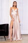 A-line Satin Illusion V-neckline Strap Dress Fitted Prom & Bridesmaid Gown CDCJ523-0