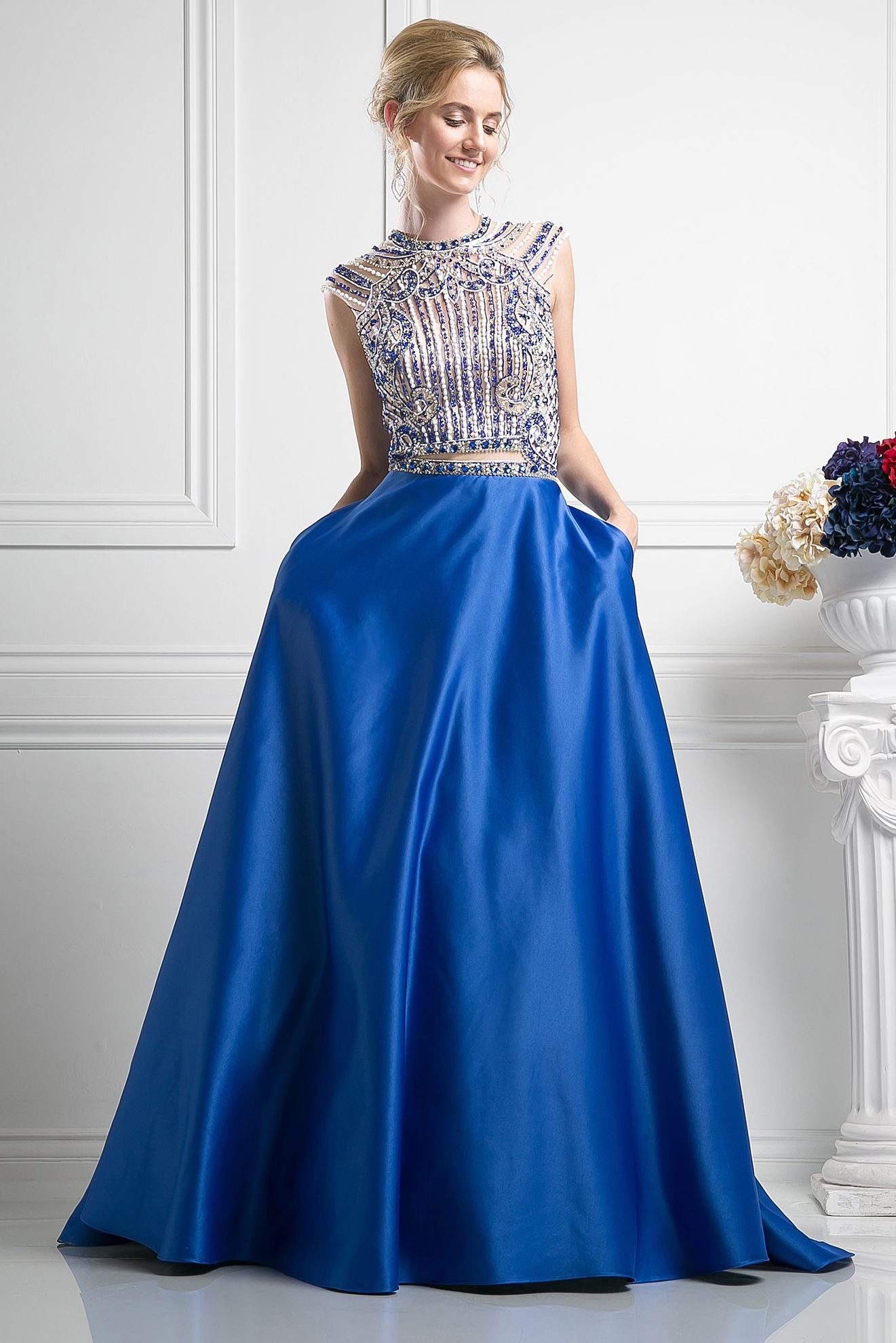 Beaded Bodice Satin Ball Gown CDCK28-0